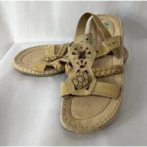 Planet Sandals Women's US 9M Tan Beaded Opal Leather Upper Beige Elastic Back